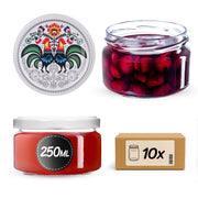 KADAX Barattoli per conserve Denia 250ml 10 pezzi 82mm + coperchio "Folklore con gallo"