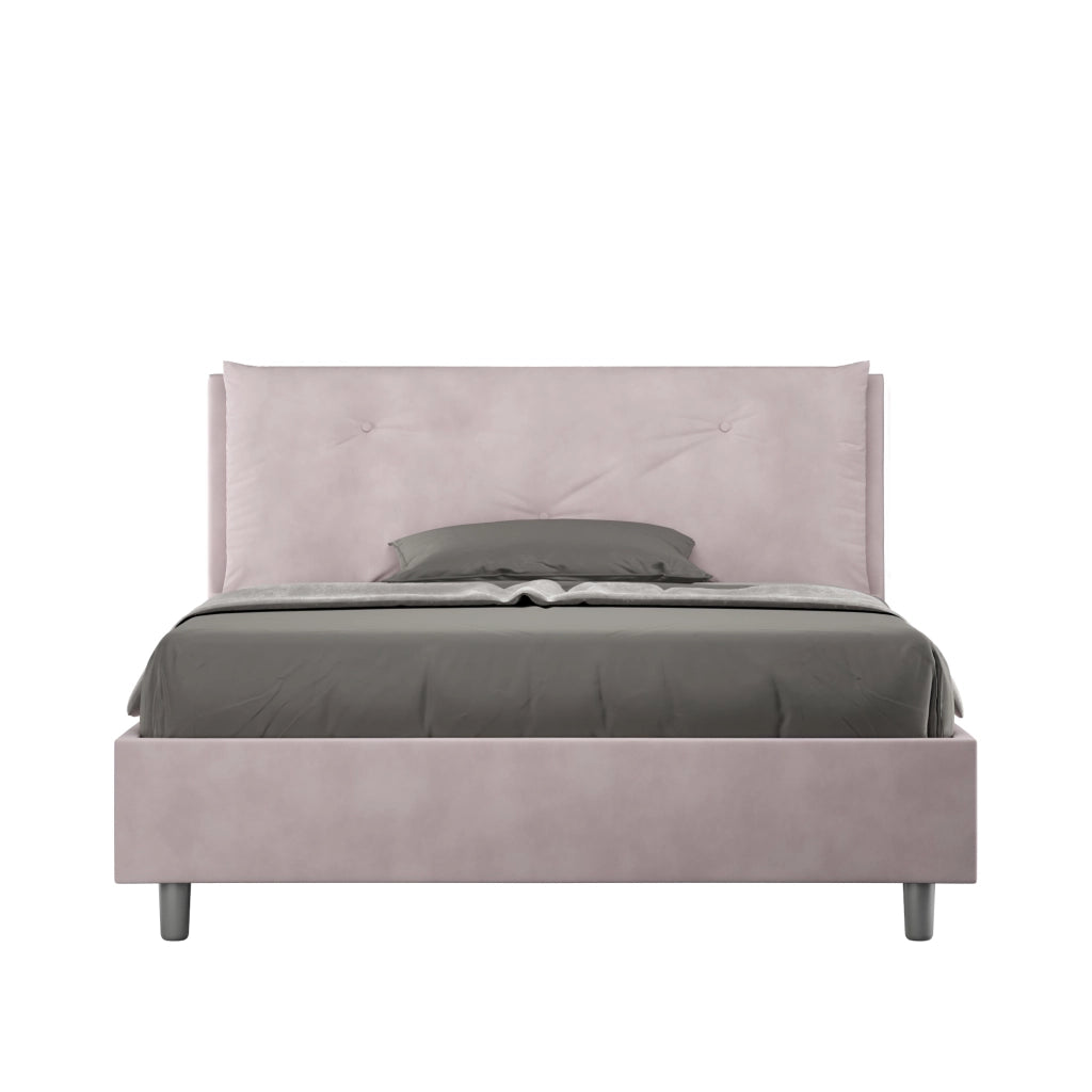 BS COM Letto matrimoniale francese con rete imbottito 140x200 microfibra glicine Large