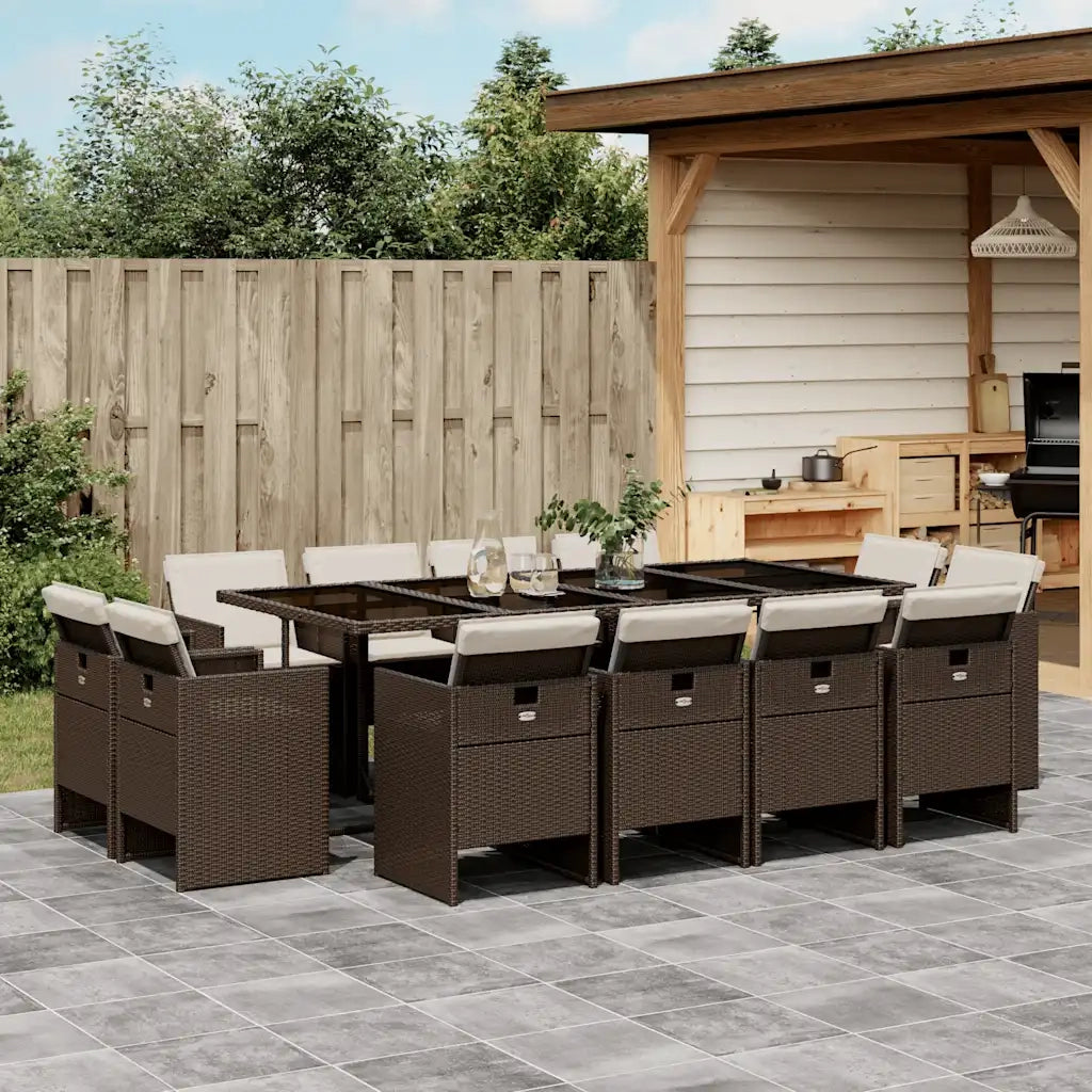 Set da Pranzo da Giardino 13pz con Cuscini Marrone Polyrattan 3210681