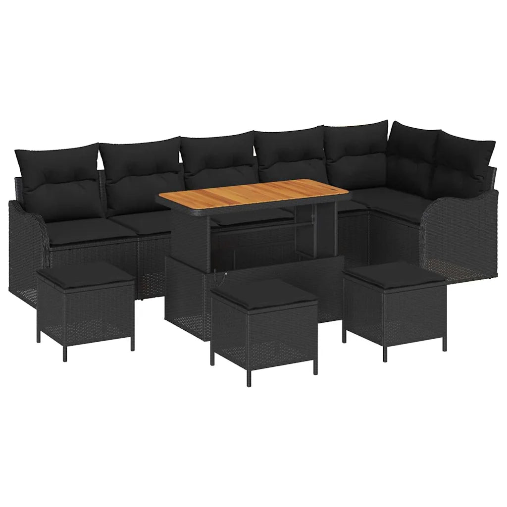 Set Divano da Giardino con cuscino 10 pcs Nero polyrattan 3362289