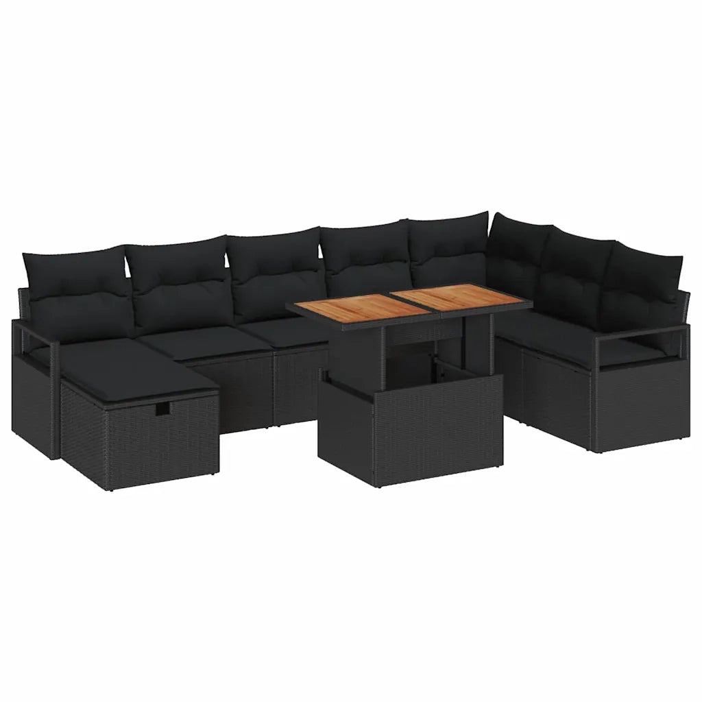 Set Divano da Giardino 9 pcs Nero polyrattan 3361345
