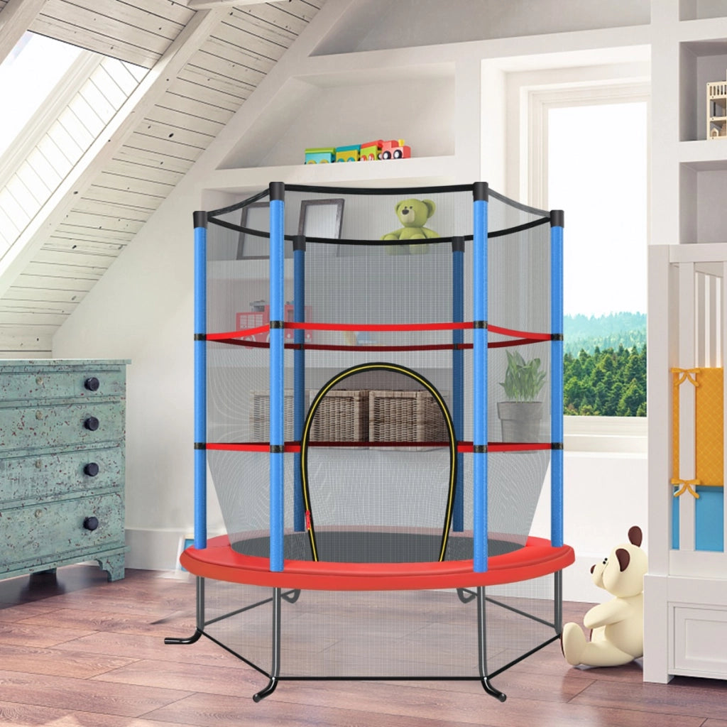 Tappeto elastico per bambini con rete di sicurezza in acciaio resistente, Tappeto elastico con struttura Blu