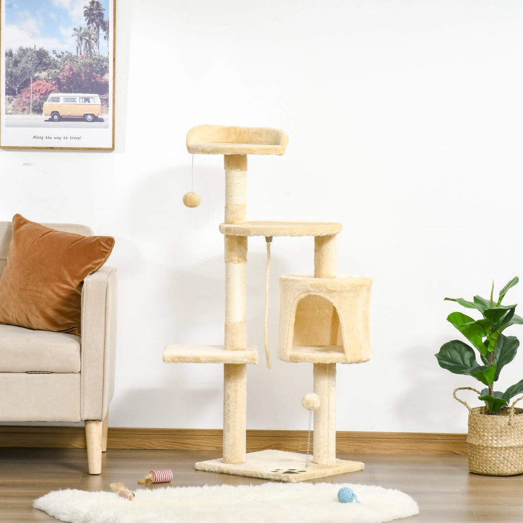 Albero Tiragraffi per Gatti in Legno a 4 Livelli con Cuccia ¨C Minimal ¨C 114 cm