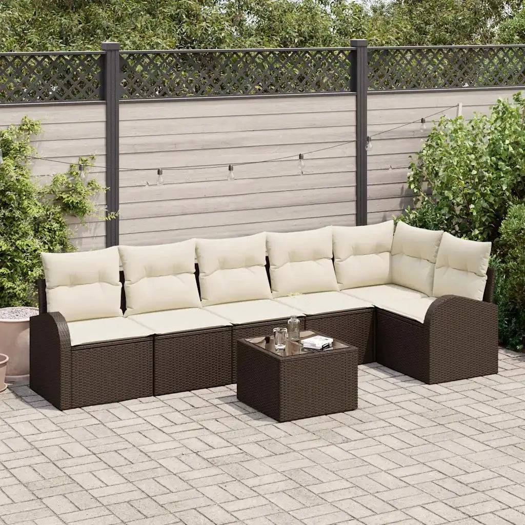 Set Divano da Giardino 7 pcs Marrone e bianco polyrattan