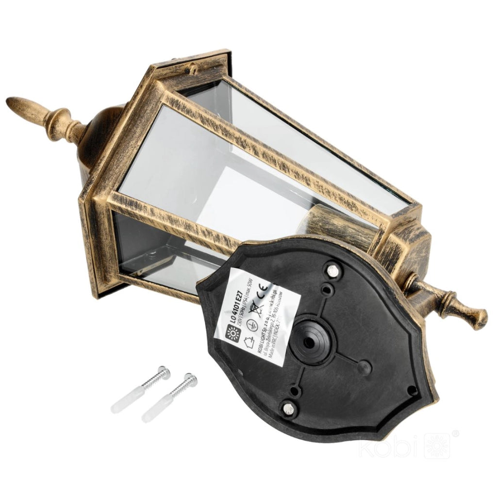 Applique esterna retro verso l’alto oro E27 IP54 Kobi