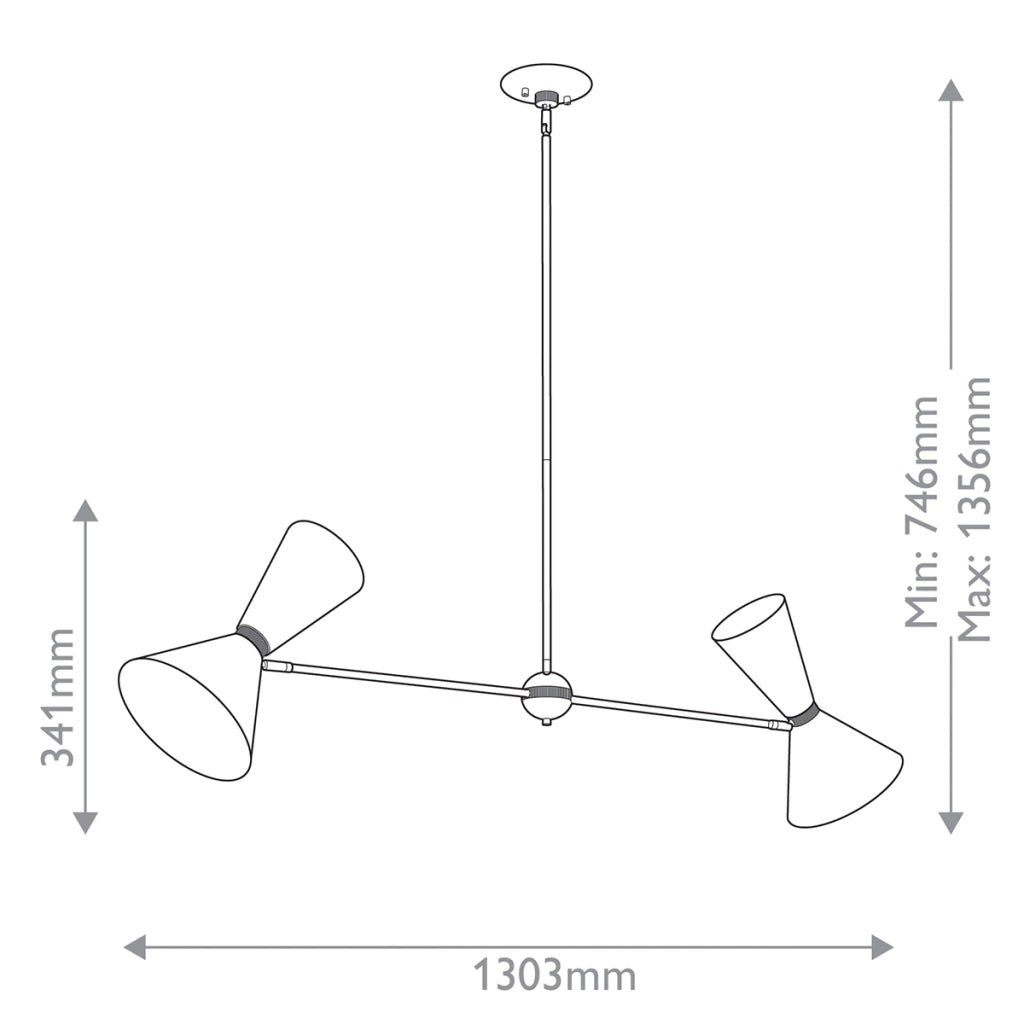Lampada sospensione lineare Phix 130cm ottone/nero 4xE27