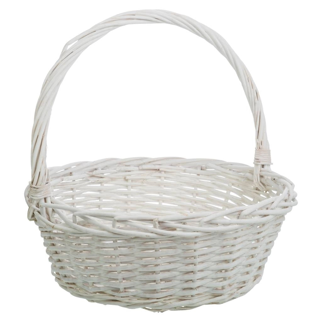 Set di 3 cestini in vimini bianchi foderati