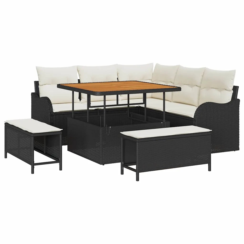 Set Divano da Giardino con cuscino 8 pcs Nero e Crema 3364205