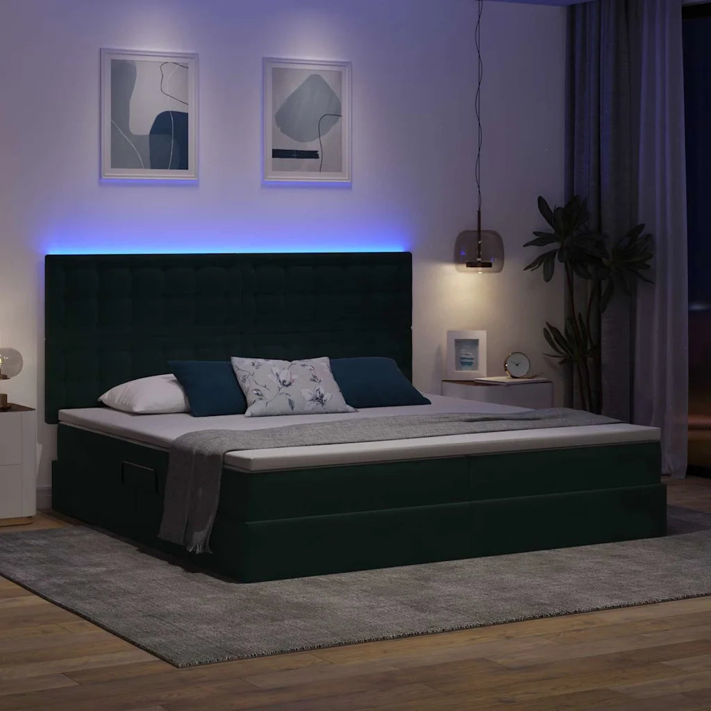 Letto con contenitore e LED Verde Scuro 200 x 200 cm Velluto 3372810