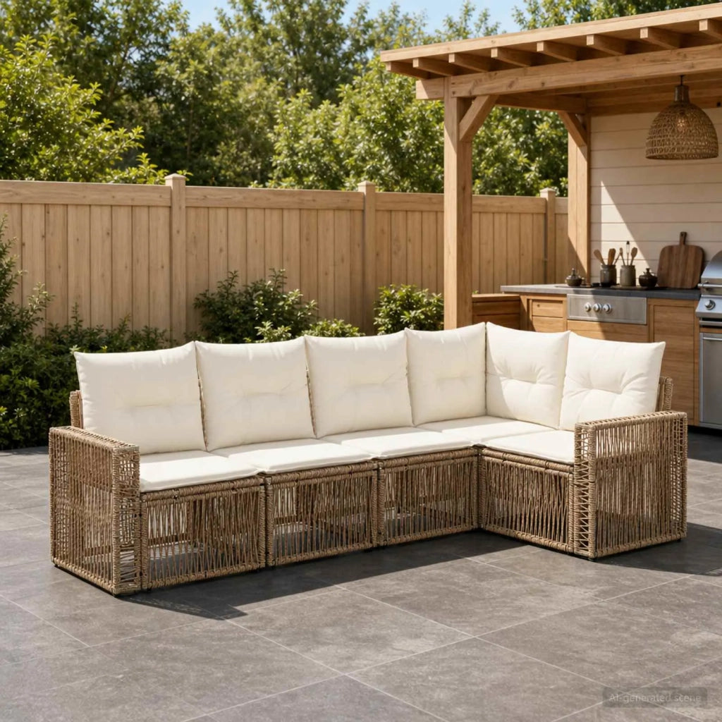 Set Divano da Giardino 5 pz Beige e Bianco Crema polyrattan 3435123