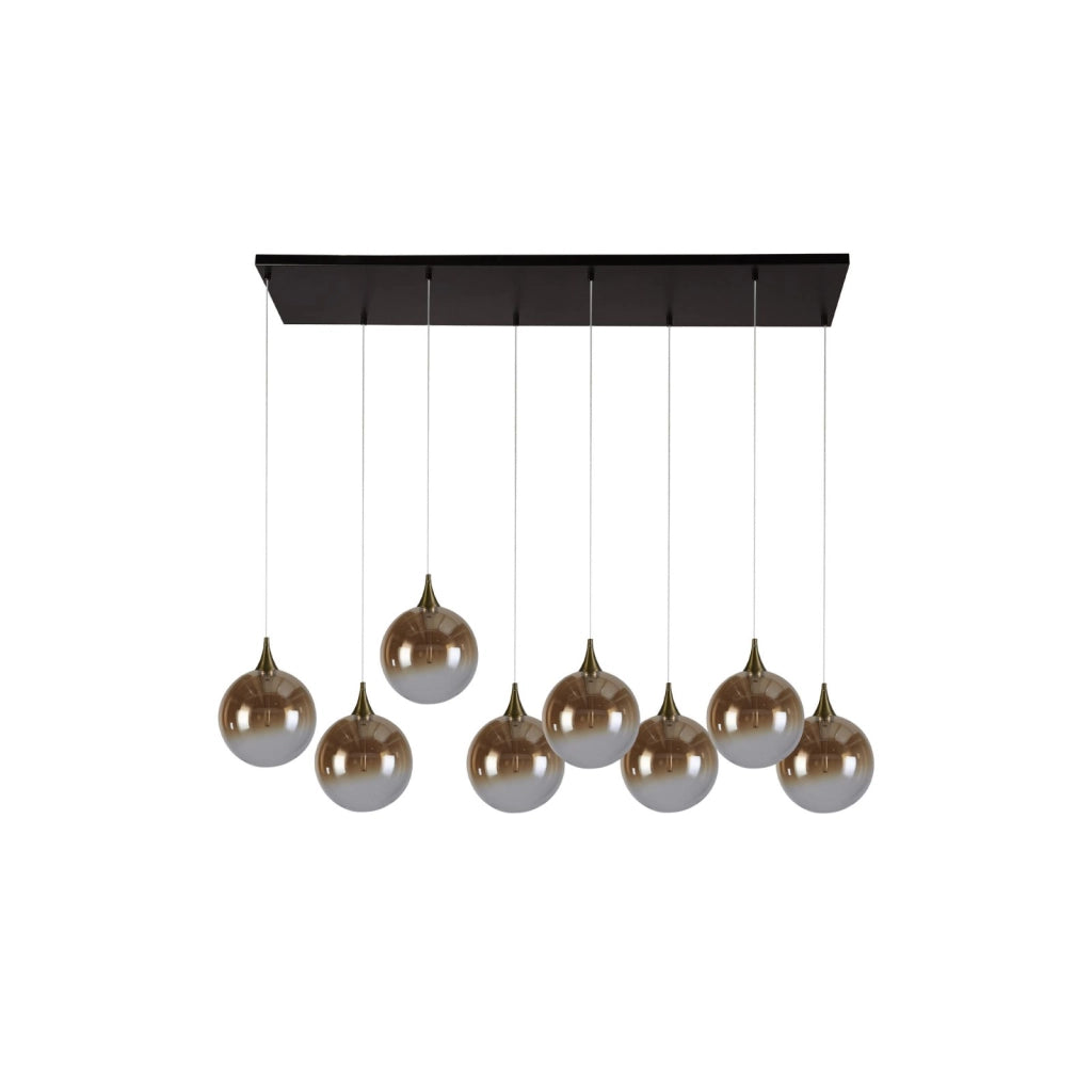 Lampada a sospensione Alchemy 8Lt LED Bar, metallo nero e vetro ambra