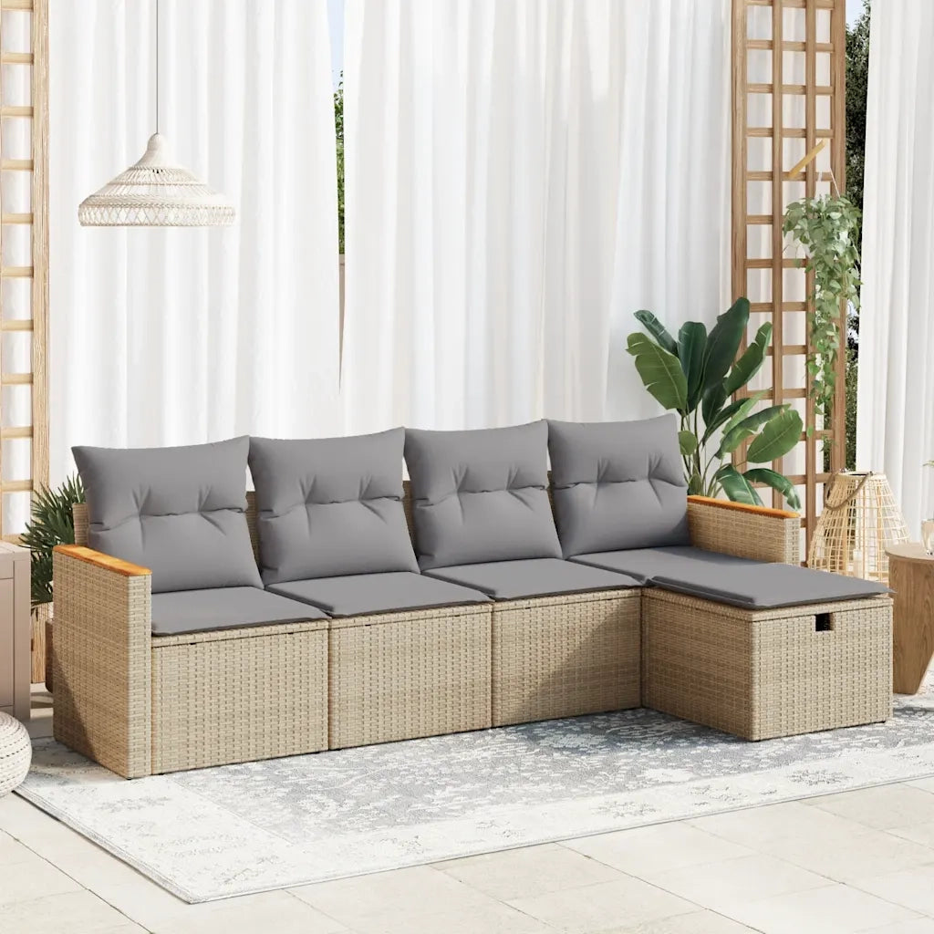 Set Divano da Giardino 5 pz con Cuscini Beige in Polyrattan 3325902