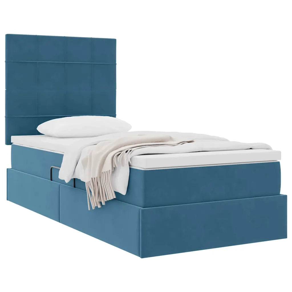 Letto con contenitore e materasso Blu Scuro 90 x 190 cm Velluto