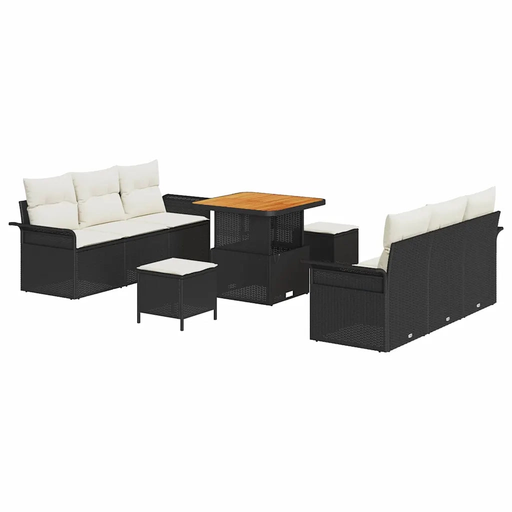 Set Divano da Giardino con cuscino 9 pcs Nero e Crema