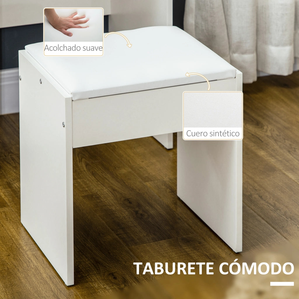 Cassettiera trucco con specchio e sgabello ¨C Minimal ¨C 80x38x143 cm bianco