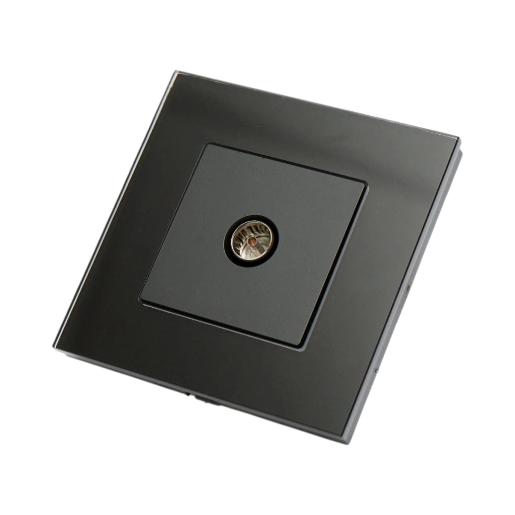 Presa TV da incasso nera con cornice in vetro 86x86mm
