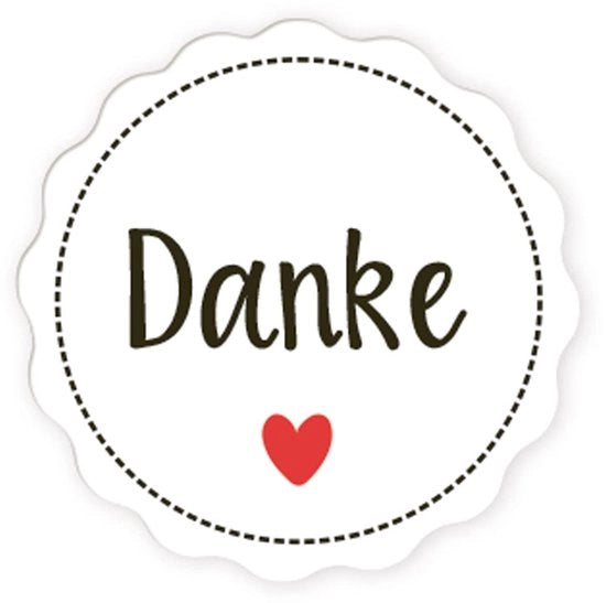 Etichette 200 pezzi - Sticker a rotolo - Adesivo autoattacco - Cuore con scritta DANKE - Decorazione per regali - Dimensioni ca. 5 cm