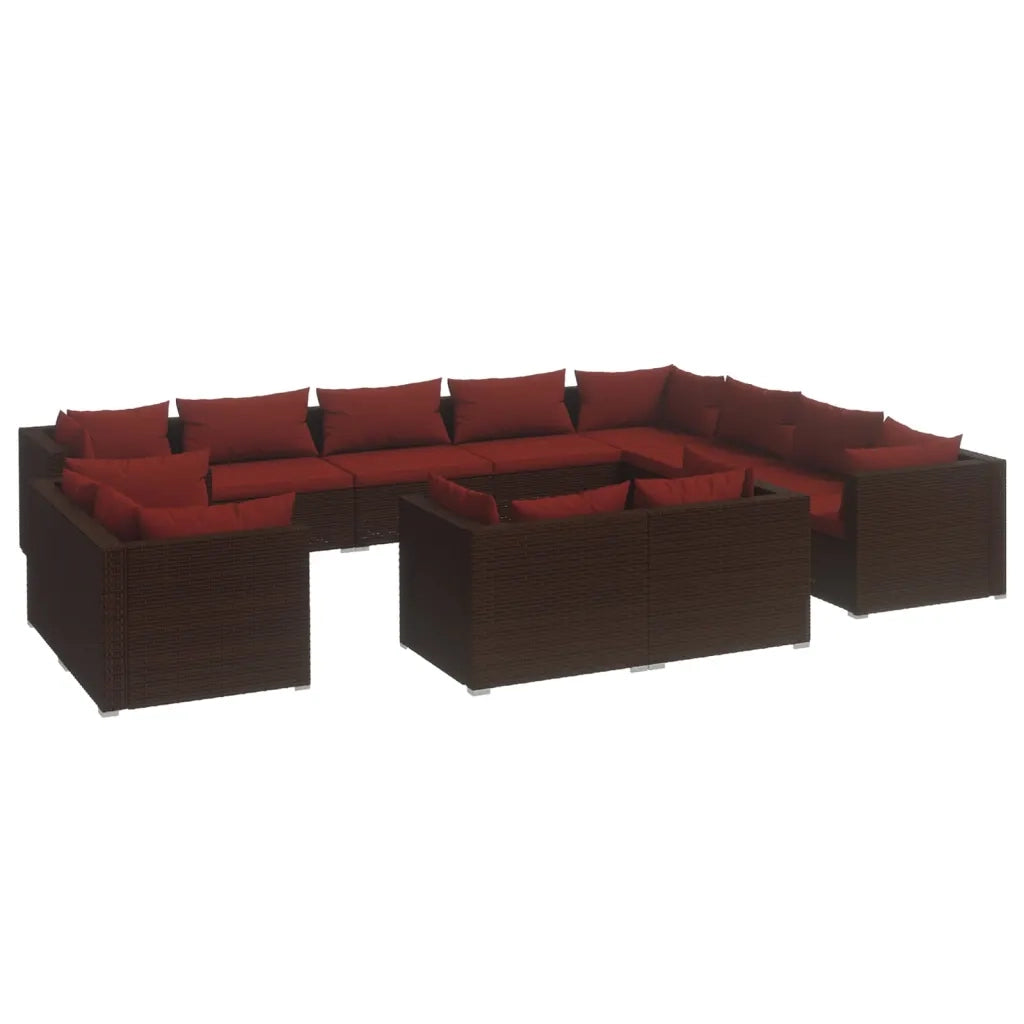 Set Divani da Giardino 12 pz con Cuscini in Polyrattan Marrone 3102891