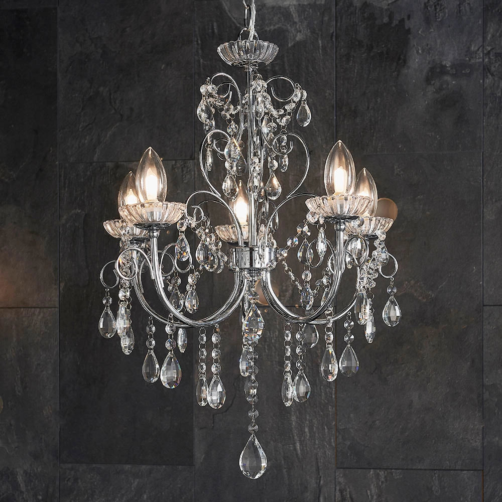 Lampadario bagno Tabitha cromato cristallo 5xG9 IP44