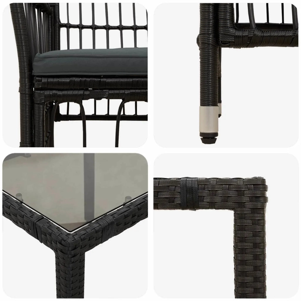Set da pranzo per esterni 5 pz Nero polyrattan 3448934