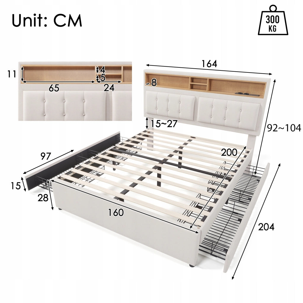 Letto 160x200 - Xylo - USB-C 4 cassetti senza materasso