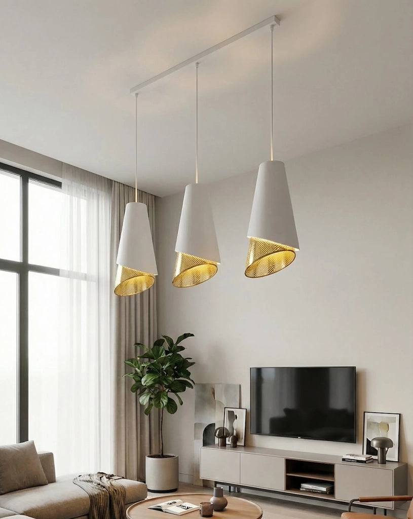 Lampada sospesa MODA conica 3xE27 bianco oro Emibig