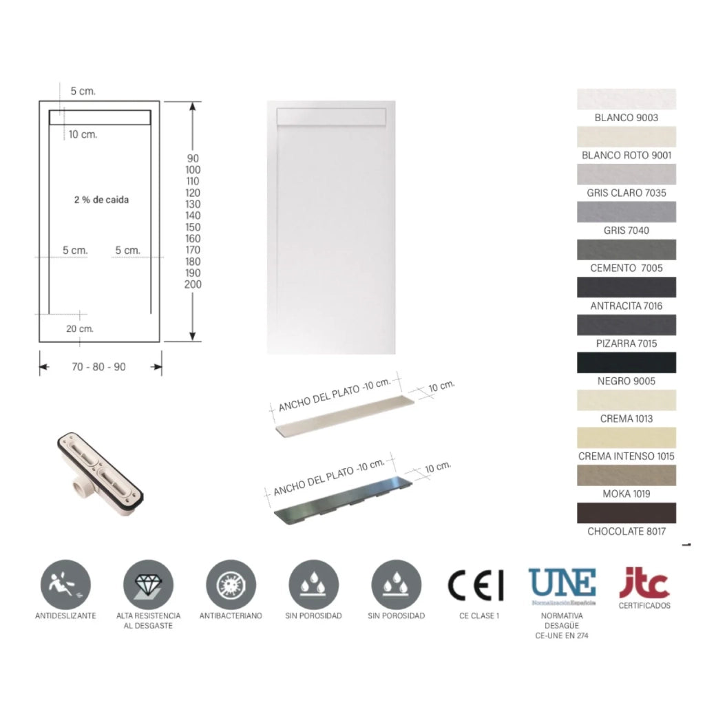 Piatto doccia Bidai con bordo 70X130 cm colore Bianco RAL 9003 griglia Bianca