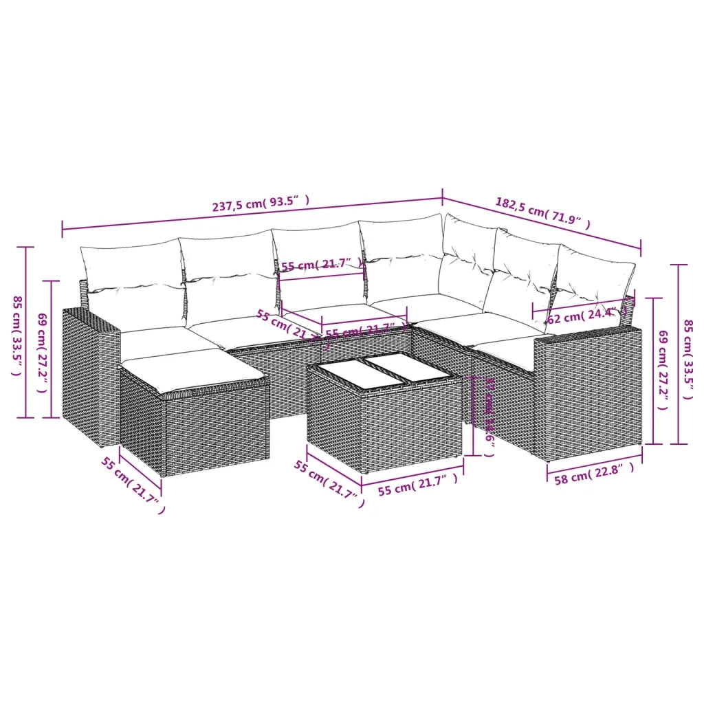 Set Divano da Giardino 8 pz con Cuscini Beige in Polyrattan 3219299