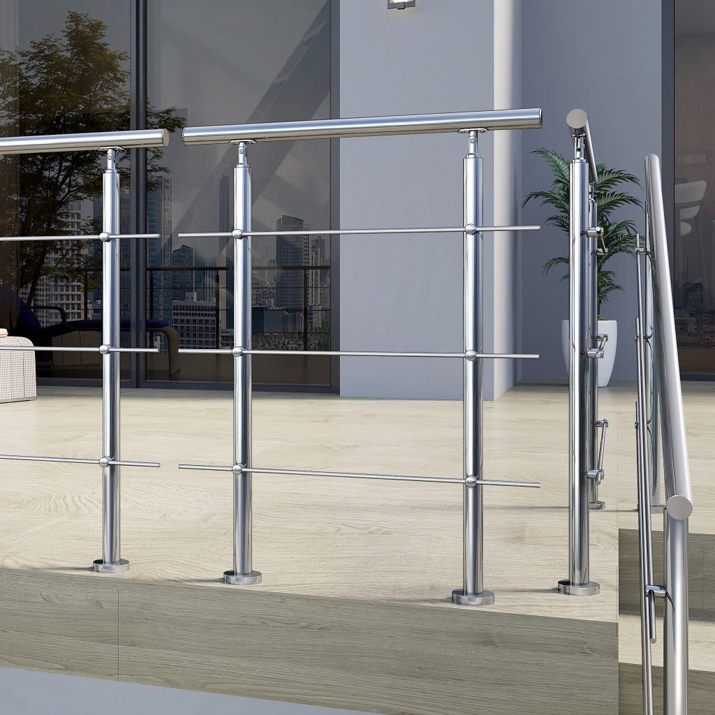 Ringhiera Balaustra Corrimano in acciaio inox 304 spazzolato 80x106cm per interni ed esterni 3 barre trasversali