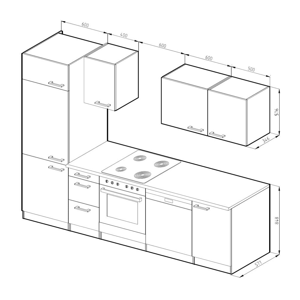 Vicco Cucina componibile Quercia dorata/antracite 270 cm Senza piano di lavoro, con colonna