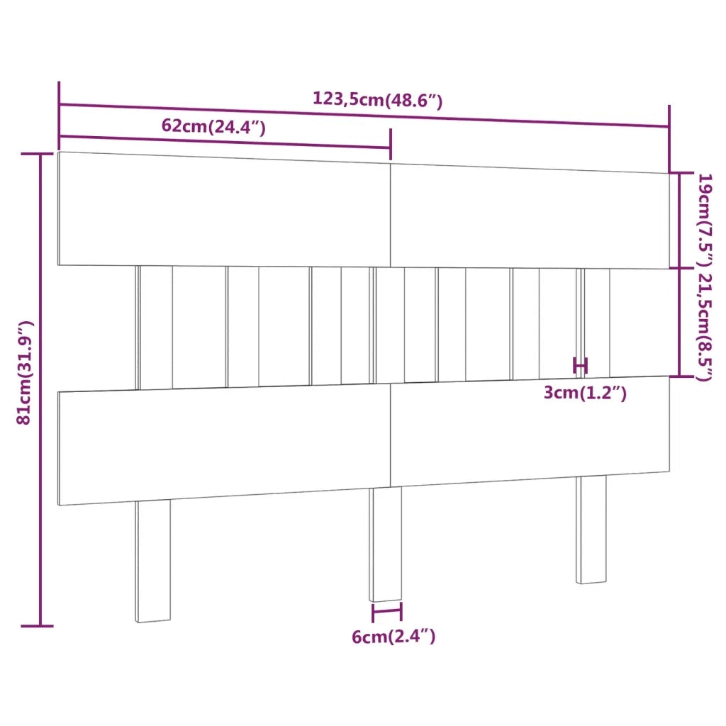 Testiera | Testata per Letto Nera 123,5x3x81 cm in Legno Massello di Pino