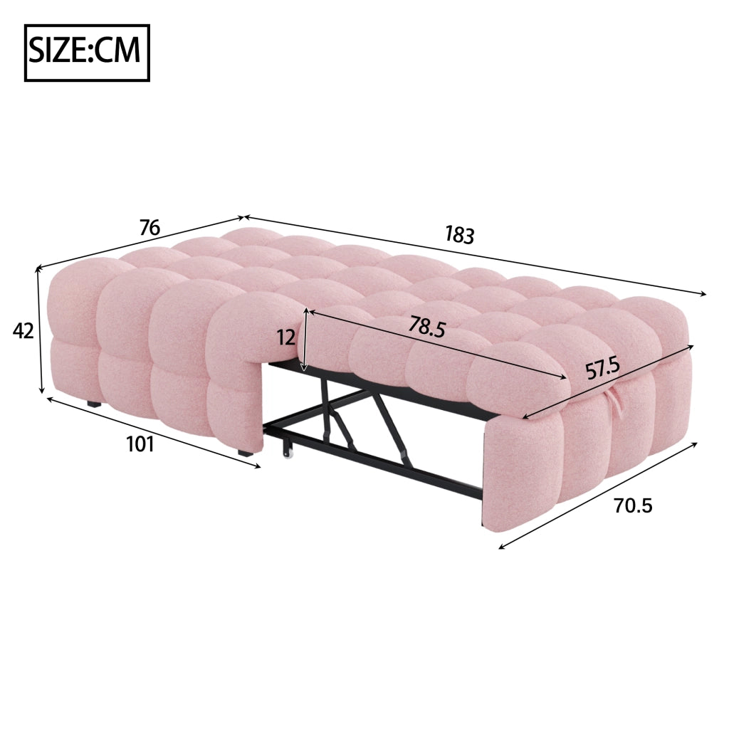 Letto singolo con funzione divano e poggiapiedi in tessuto teddy 76x183 cm