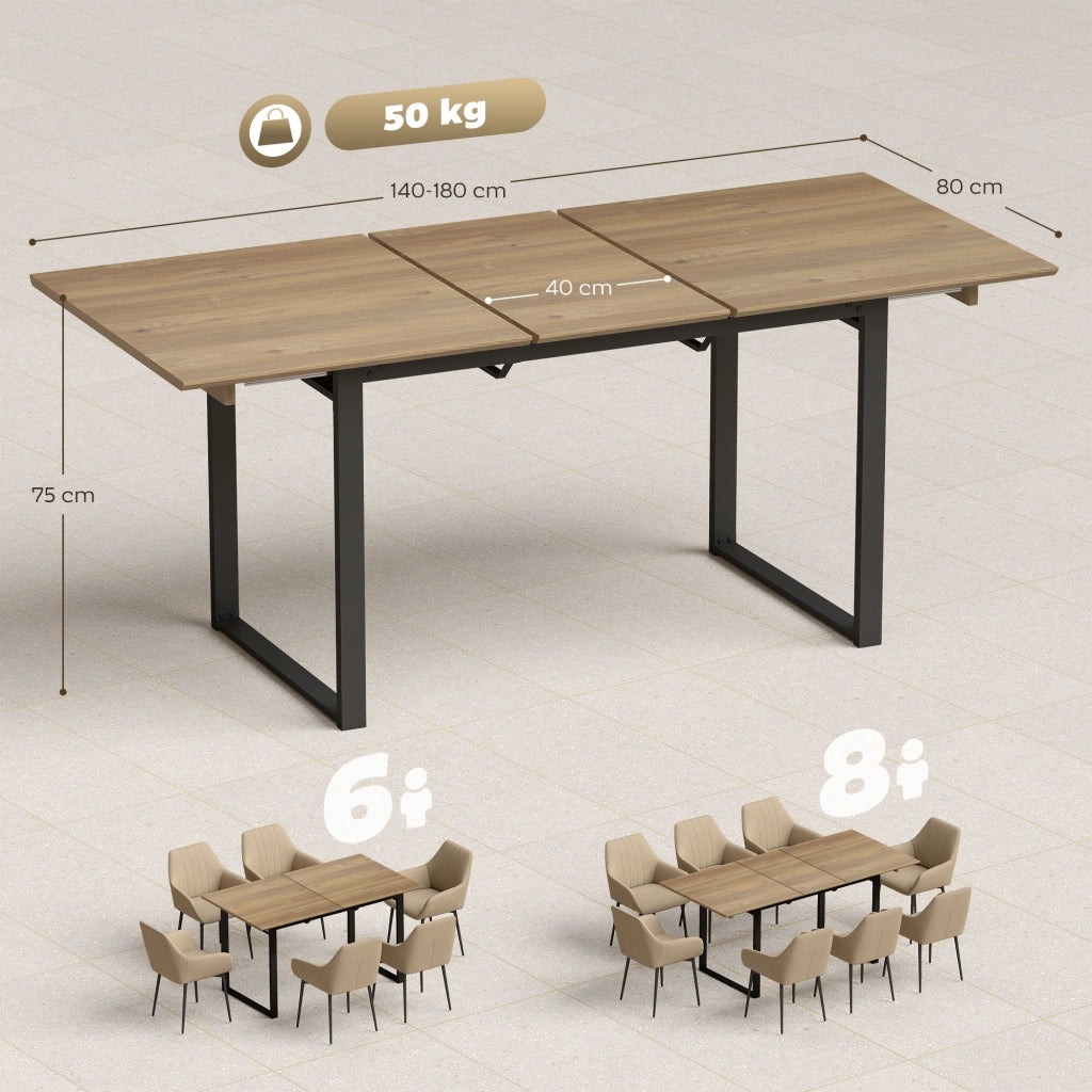 Tavolo da Pranzo Industriale per 6-8 Persone 180x80x75 cm con Ribalta Rotonda in Legno e Acciaio