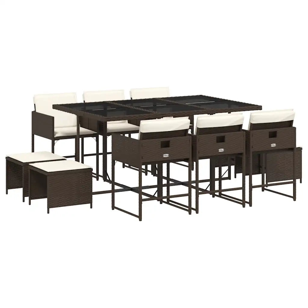 Set da Pranzo da Giardino 11 pz con Cuscini Polyrattan Marrone 3278096