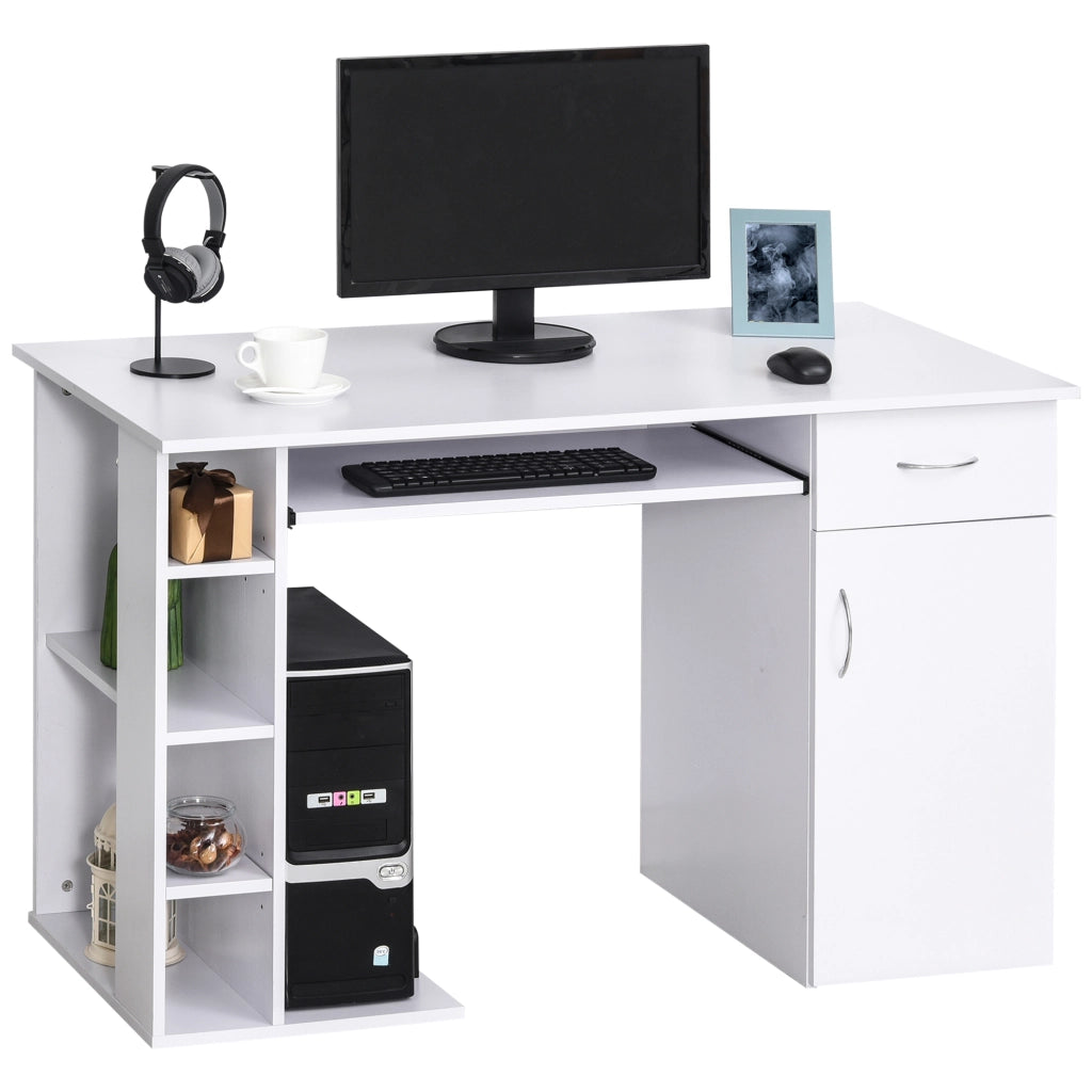 Scrivania per computer con scaffale e cassetto ¨C zephmum ¨C bianco MDF 120x60x74 cm