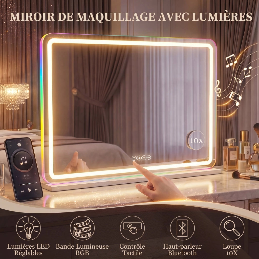 Specchio da trucco con LED ¨C Minimal ¨C Bianco 80x60cm