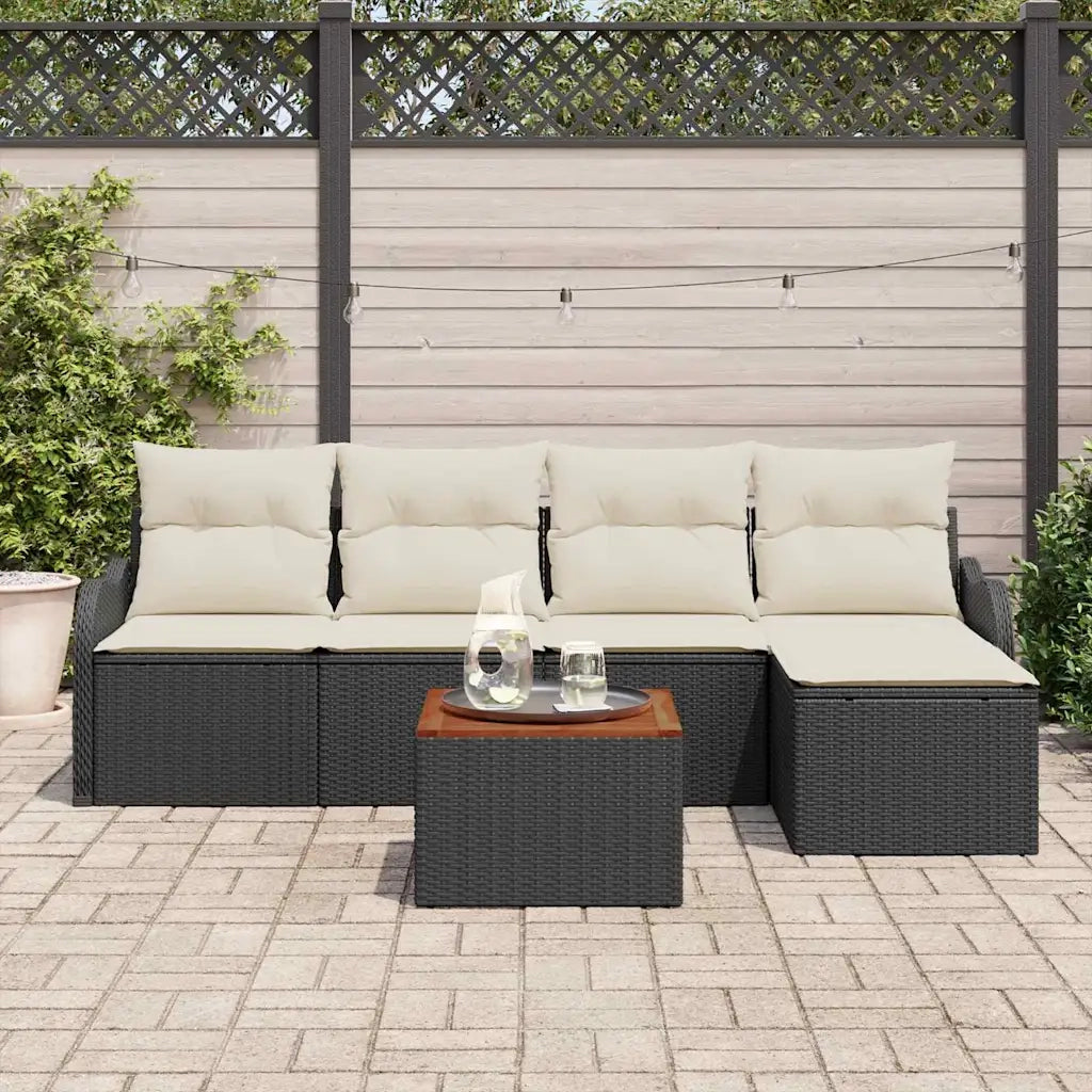 Set Divano da Giardino con cuscino 6 pcs Nero polyrattan