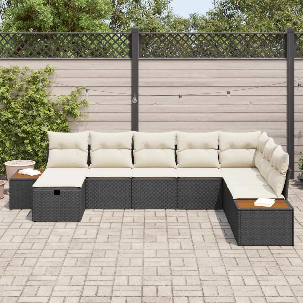 Set Divano da Giardino con cuscino 8 pcs Nero polyrattan