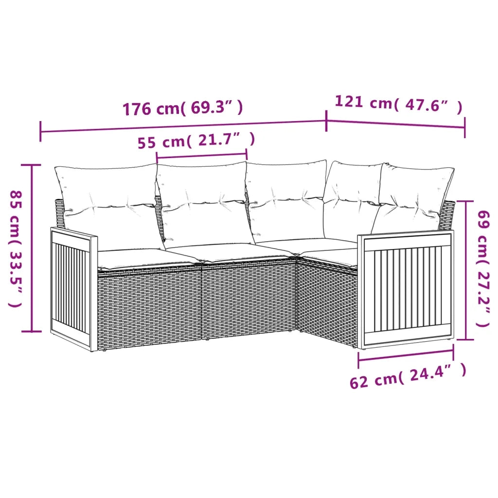 Set Divano da Giardino 4 pz con Cuscini Beige in Polyrattan 3260014