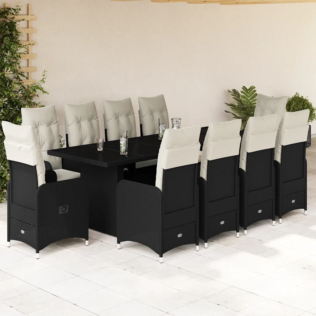 Set da Bistrò da Giardino 11 pz con Cuscini Nero in Polyrattan 3277276