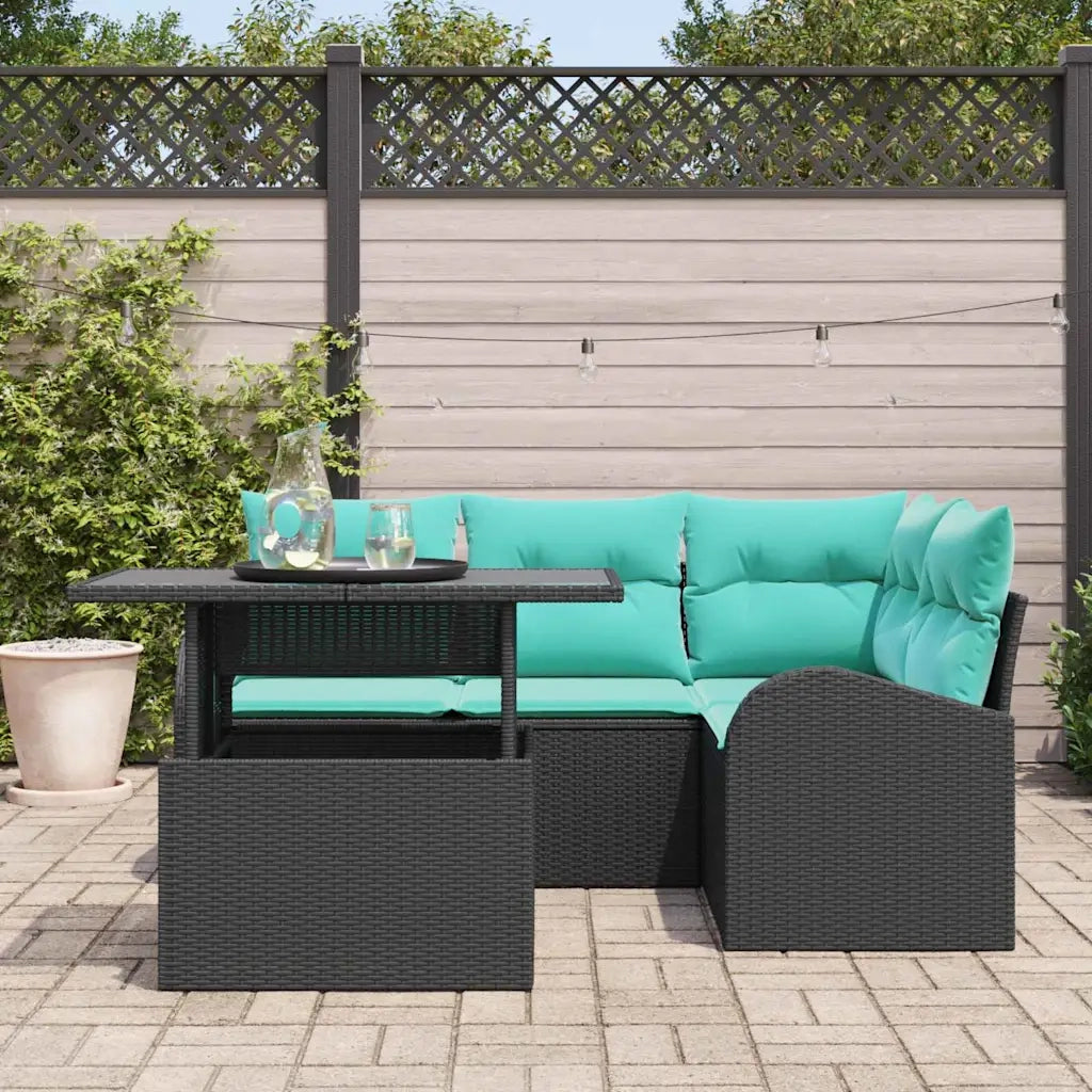 Set Divano da Giardino con cuscino 5 pcs Nero Poly Rattan 3357379