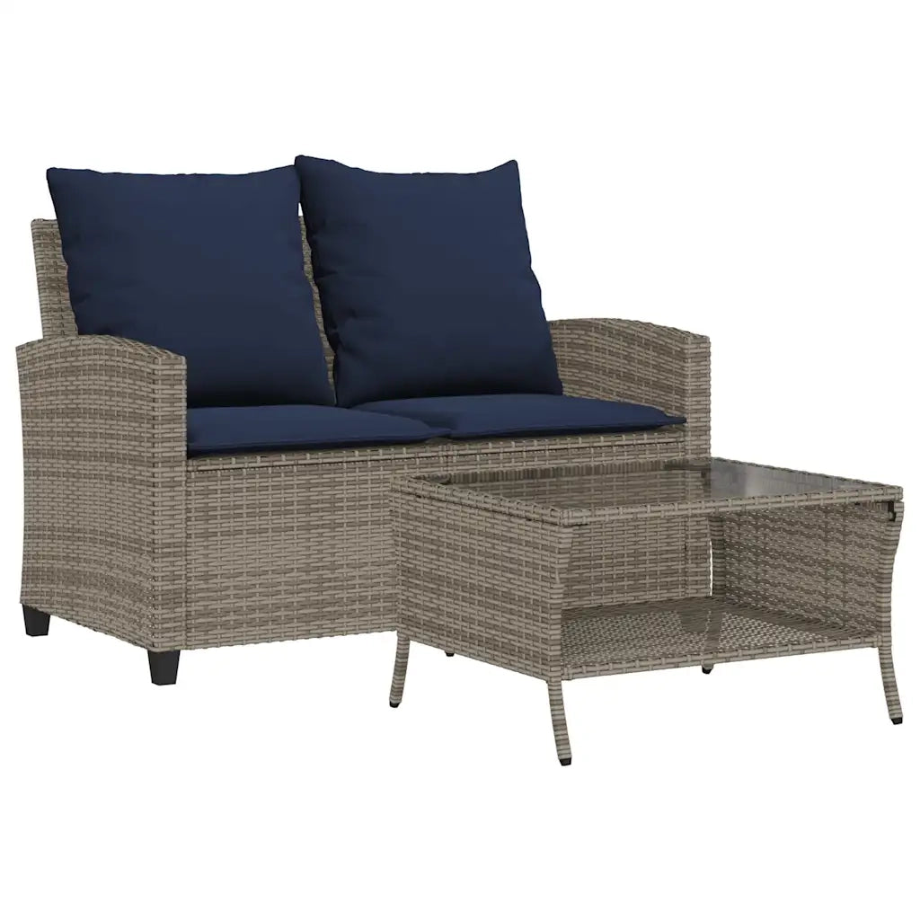 Divano da Giardino a 2 Posti Cuscini&Tavolo Grigio Polyrattan 4103852
