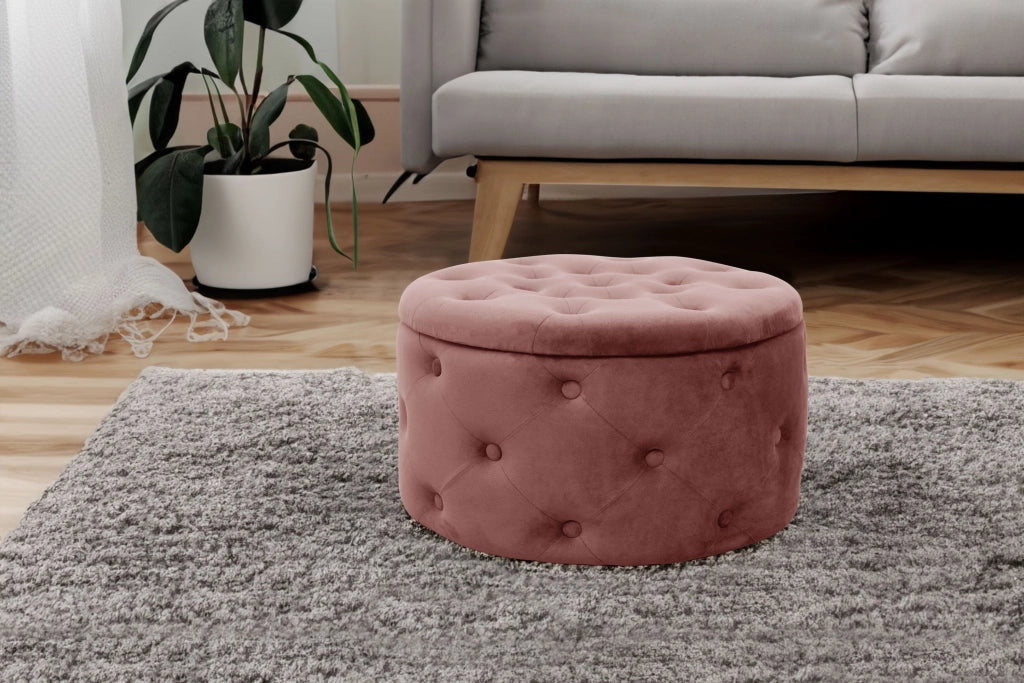 Pouf a scomparto rotonda in velluto trapuntato AKORD ALIA colore Rose
