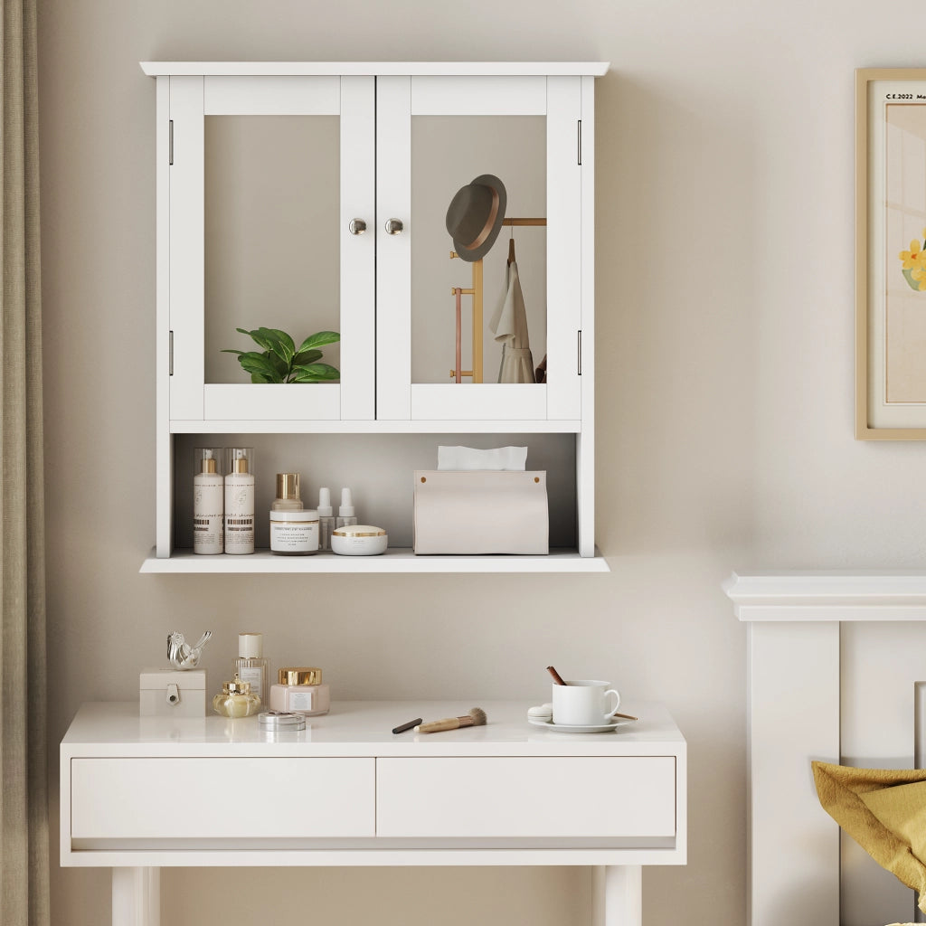 Armadietto Bagno con Specchio ¨C MINIMAL ¨C Bianco, Ripiani Regolabili