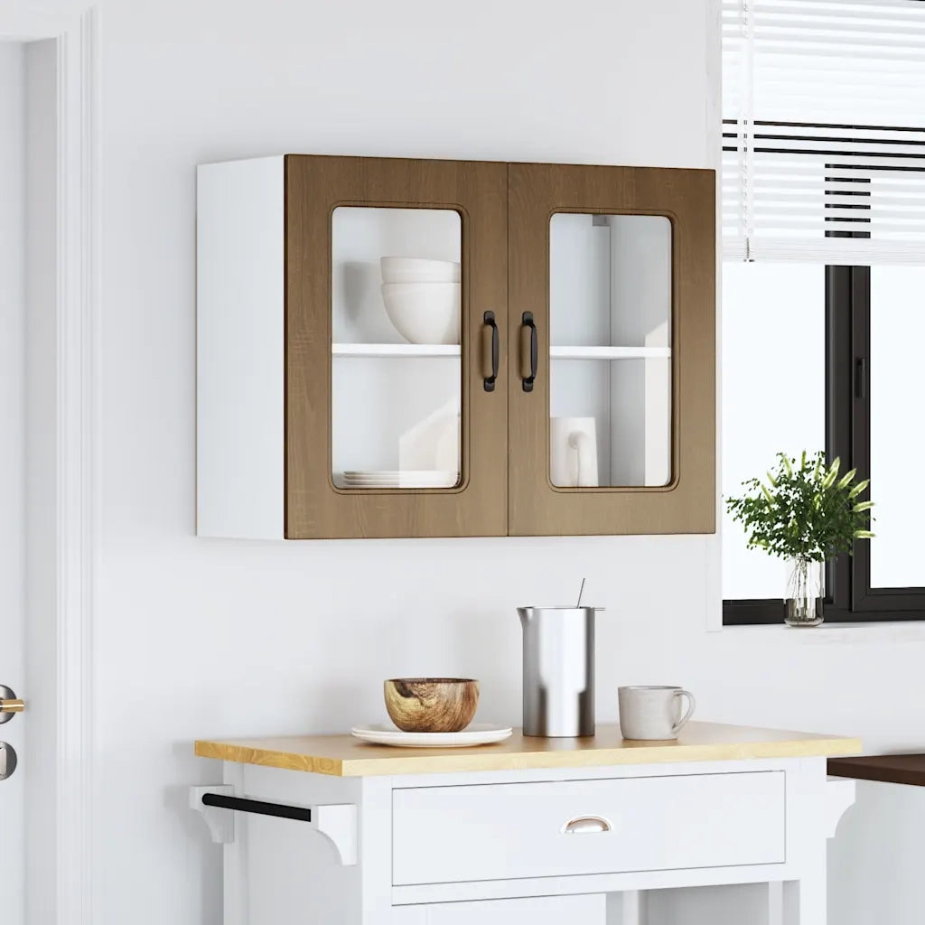 Pensile da Cucina con Porta in Vetro Kalmar Rovere Marrone 853614