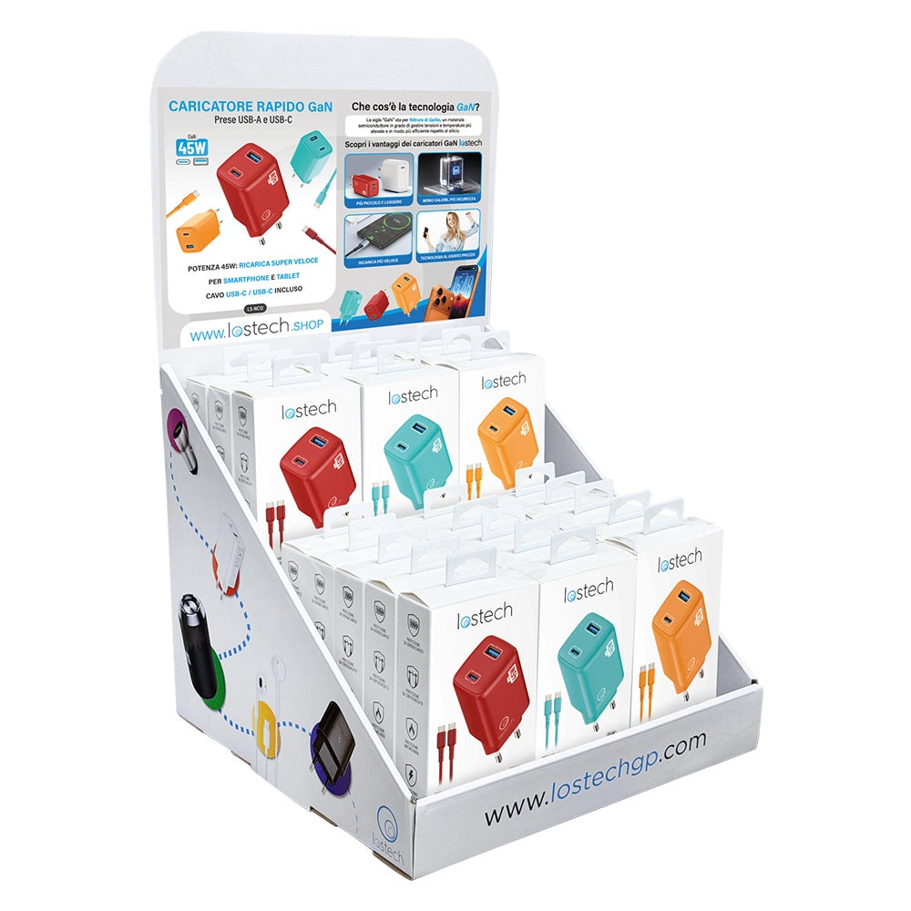 ESPOSITORE DA BANCO PER CARICATORI USB 'LS-NC12R' 15 pz - completo  - LOSTECH