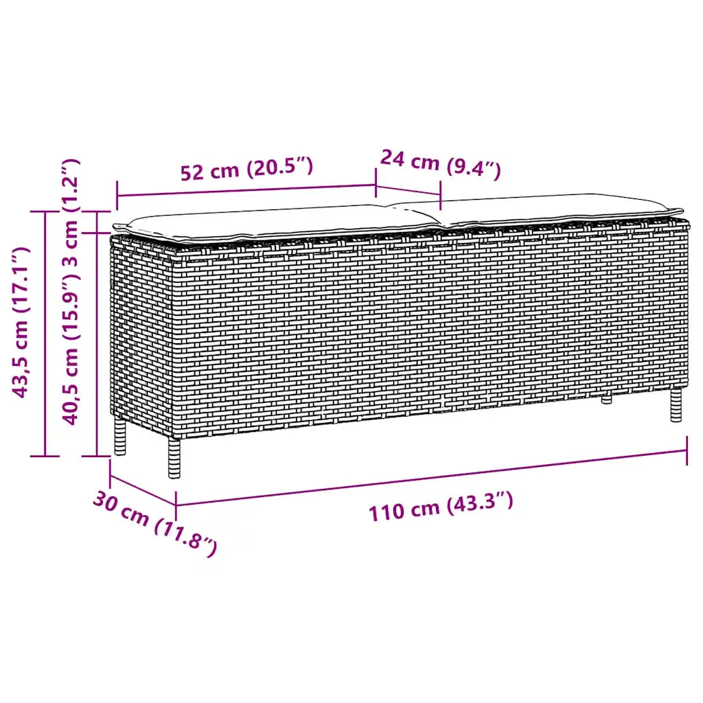 Panca da Giardino con Cuscino Marrone 110x30x40,5 cm Polyrattan 4104155