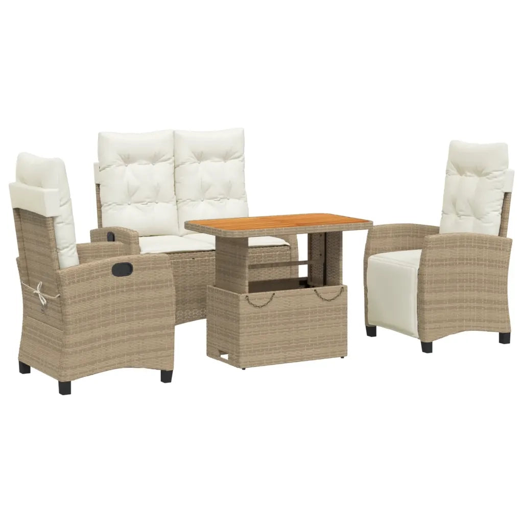 Set da Pranzo da Giardino 4 pz con Cuscini Beige in Polyrattan