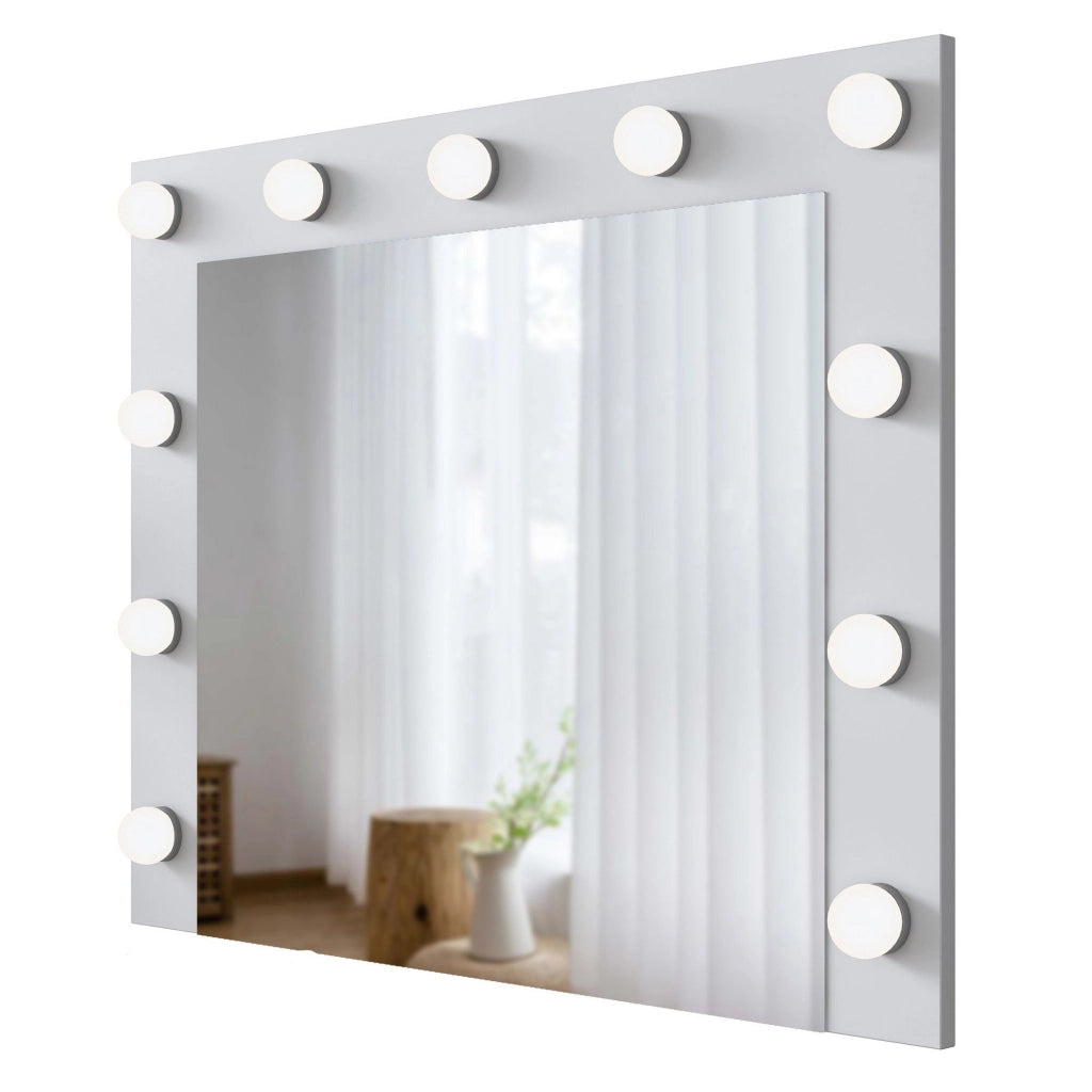 Storo, Specchio con Mensola e Lampadine, 90x72h cm Bianco