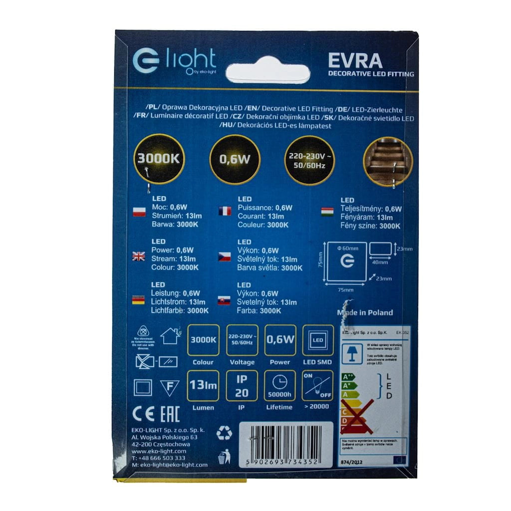 Lampada da incasso per scale LED 0,6W 3000K Eko-Light EVRA